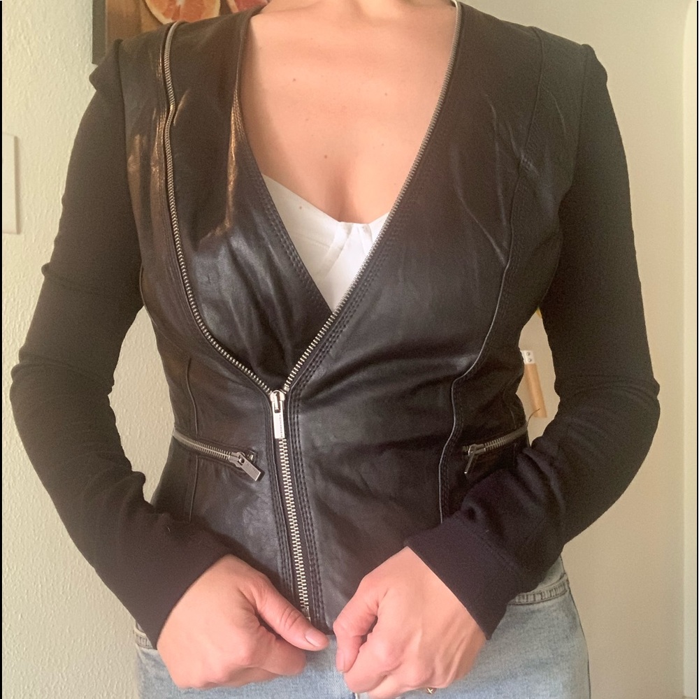 BCBGMaxazria Black Leather combo Jacket
